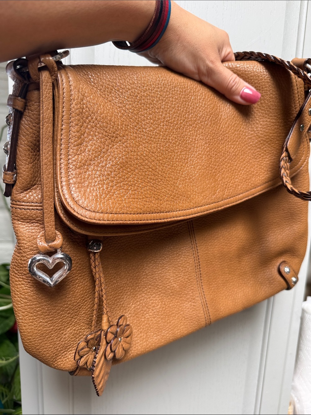 Brighton Tan Pebbled Leather Shoulder Bag with Floral Tassel - Picture 11 of 17
